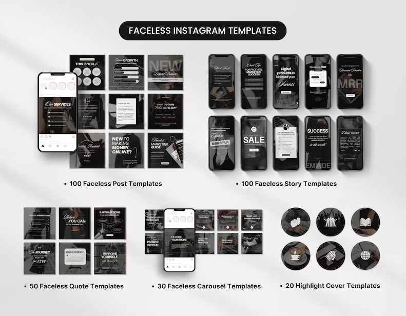 Faceless Social Media Templates Bundle with PLR & MRR