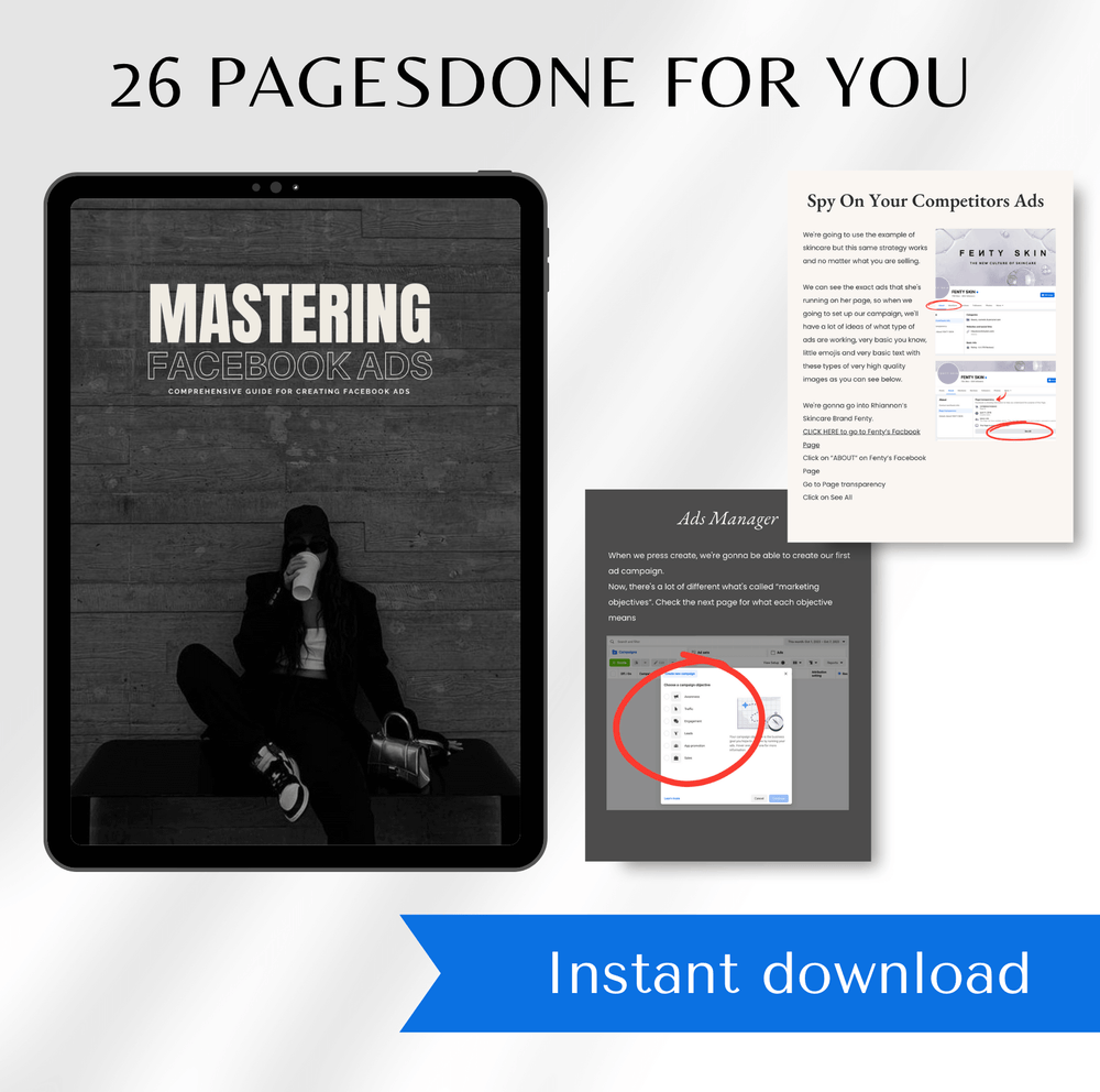 26-page Facebook Ads guide with actionable strategies and a fully editable Canva design. Perfect for marketers and entrepreneurs.