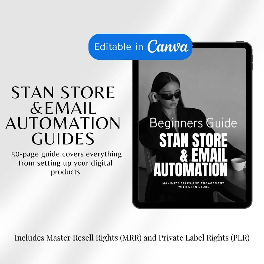 Streamline your Stan Store setup with our editable PLR guide. Includes 50 pages of expert strategies, Canva templates, and MRR rights.