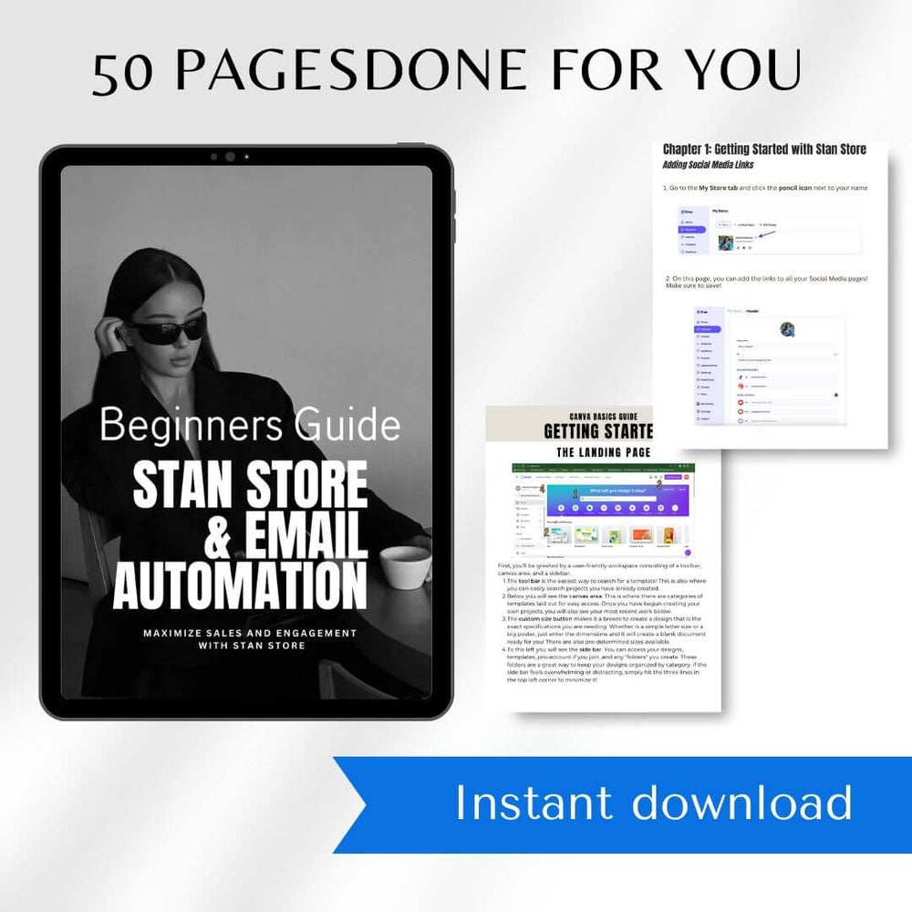 Master Stan Store and email automation with this 50-page PLR guide. Fully customizable Canva templates and resell rights included. Instant download!